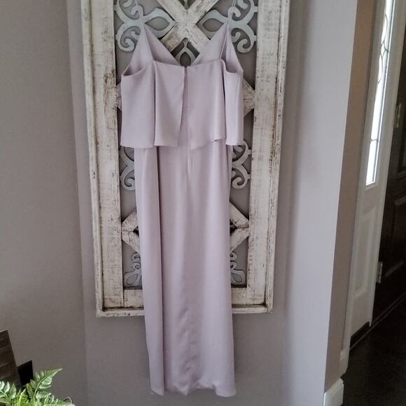 Shona Joy Women's Luxe Ruffle Frill Tulip Hem High Low Maxi Dress in Beige Tan - Picture 6 of 11